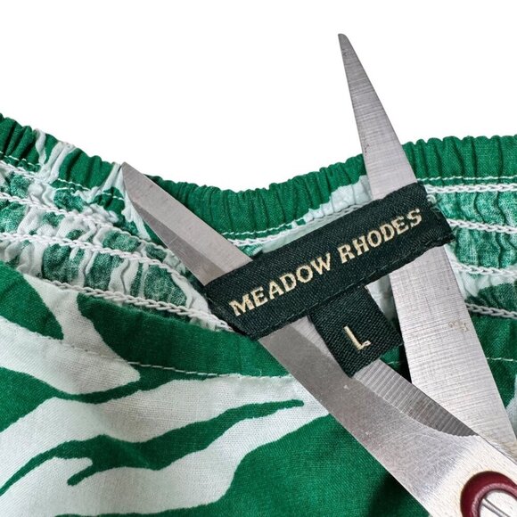 Meadow Rhodes Printed Tiered Midi Dress Sz.L Green Cotton Puff Sleeve Summer - Picture 5 of 15